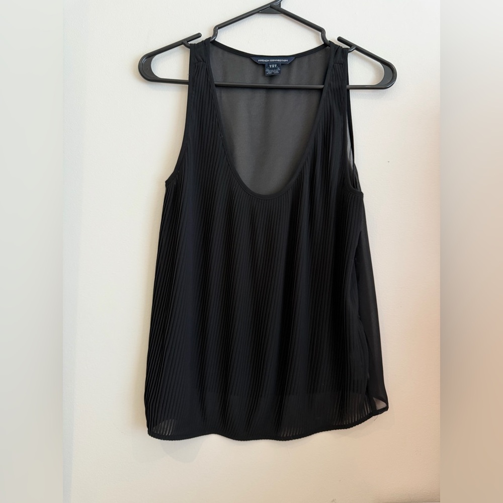 French Connection Black Pleated Tank Top